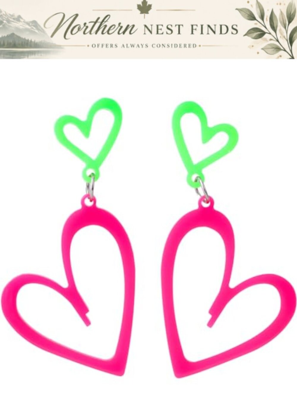 Neon Heart Acrylic Earrings Statement Retro Party Jewelry
